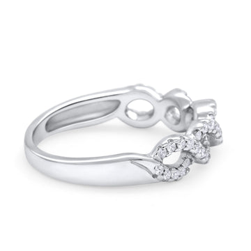 Crisscross Twisted Wedding Band Ring Round Simulated Cubic Zirconia 925 Sterling Silver